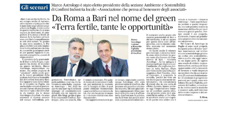 Bari Cronaca: Marco Astrologo nominato Presidente della sezione Ambiente e Sostenibilità di Confimi Industria.